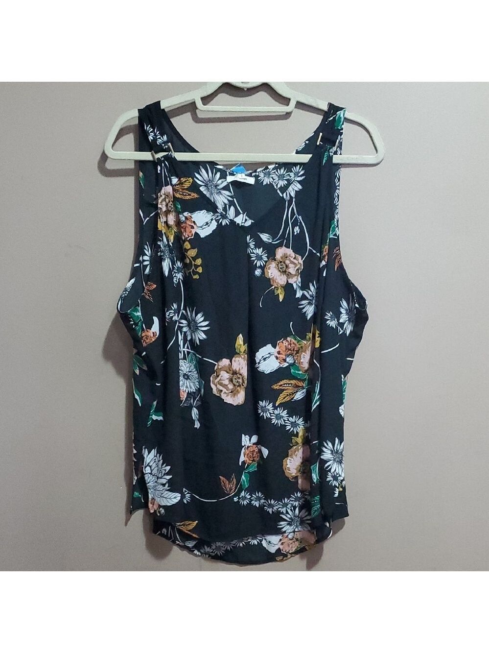 Maurices Black Floral Tank Top Size 2X